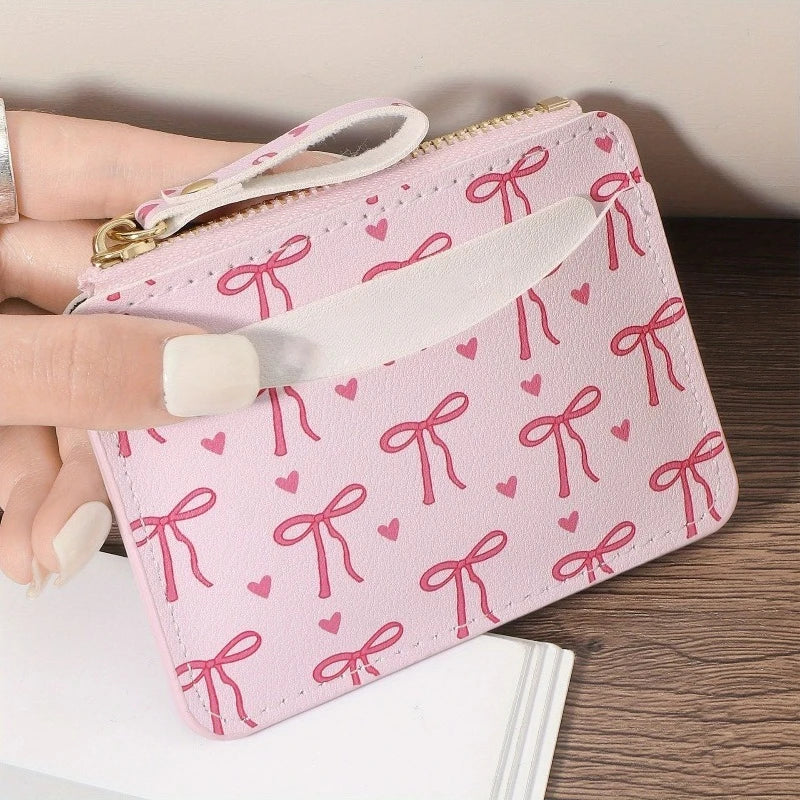 Fashion PU Credit Card Holder Slim Card Case Lightweight Cute Bow Coin Purse for Women Girls