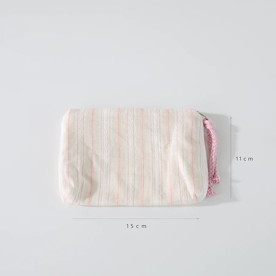 Pink Striped Women Makeup Bag Cute Wallet Mini Cosmetic Bags Portable Key Earphone Lipstick Storage Bag Coin Purse