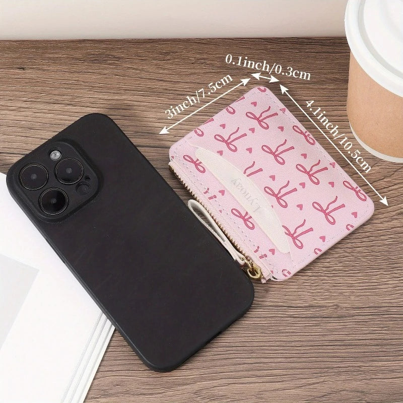 Fashion PU Credit Card Holder Slim Card Case Lightweight Cute Bow Coin Purse for Women Girls