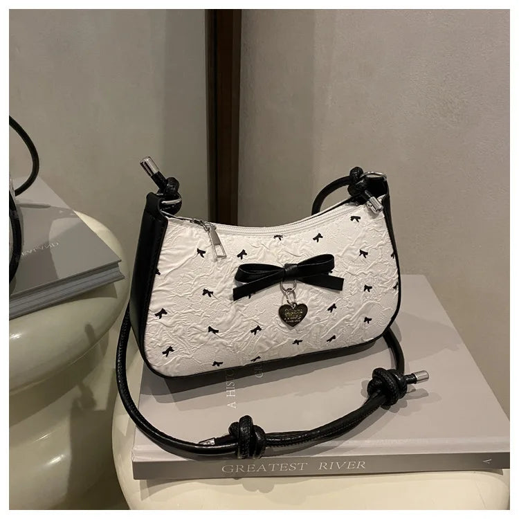 Y2k Pink Bow Armpit Bag for Women, New Fashionable and Versatile Texture Light Luxury Single Shoulder Small Square Bags