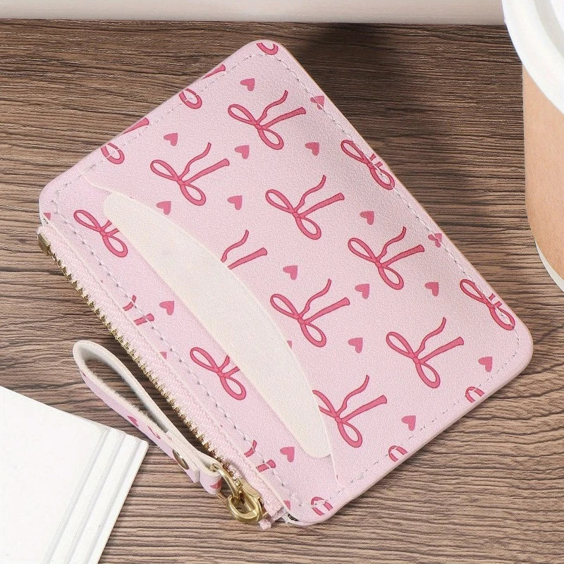 Fashion PU Credit Card Holder Slim Card Case Lightweight Cute Bow Coin Purse for Women Girls